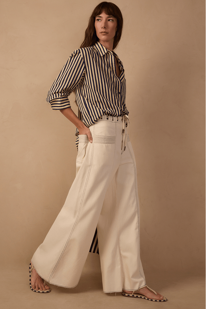Calça Sarja Pespontos Cordão