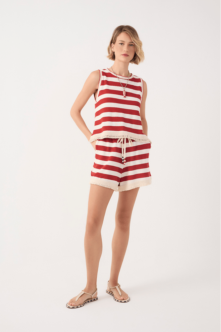 Short Listrado Malha Tricot