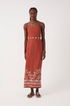 Vestido Midi Linho Bordado Cadarço