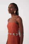 Vestido Midi Linho Bordado Cadarço