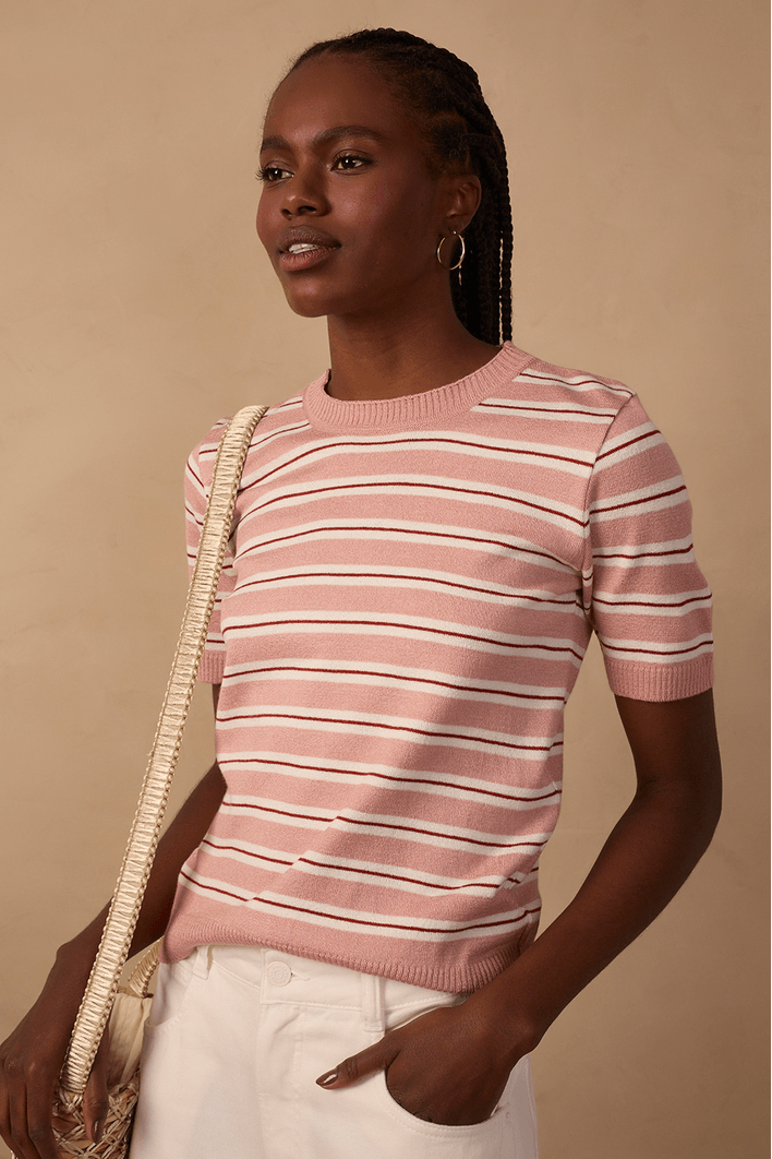 Blusa Tricot Listras Manga Curta