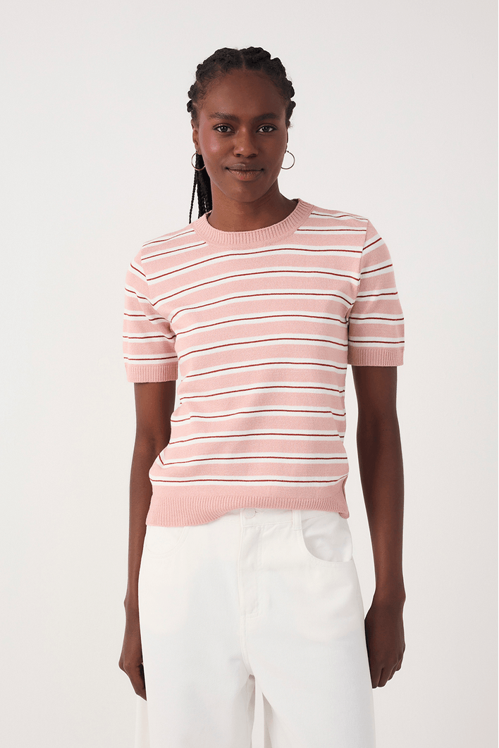 Blusa Tricot Listras Manga Curta