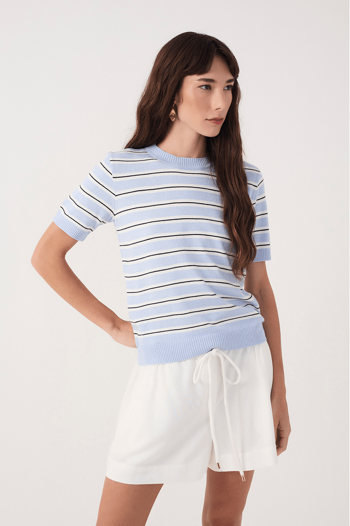 Blusa Tricot Listras Manga Curta