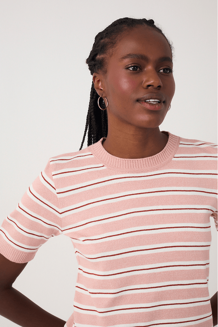 Blusa Tricot Listras Manga Curta