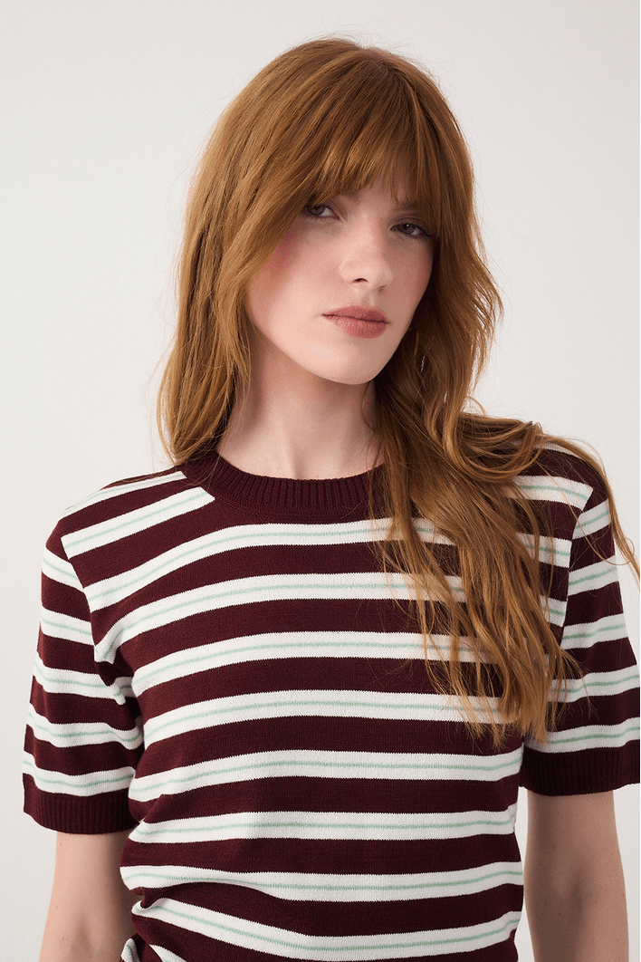 Blusa Tricot Listras Manga Curta