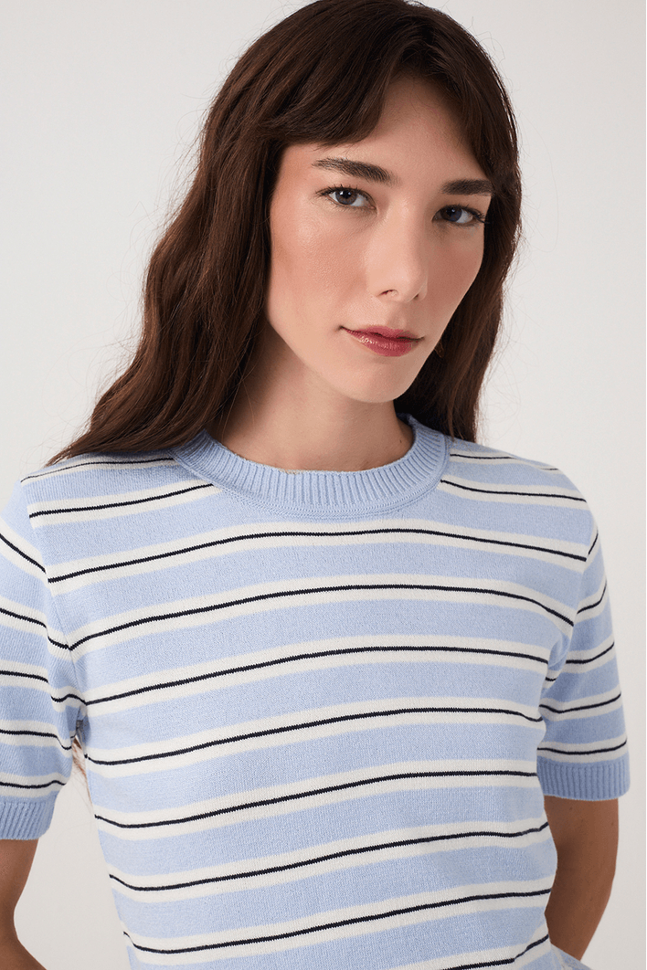 Blusa Tricot Listras Manga Curta