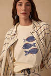 T-shirt Silk Peixe Com Bordado