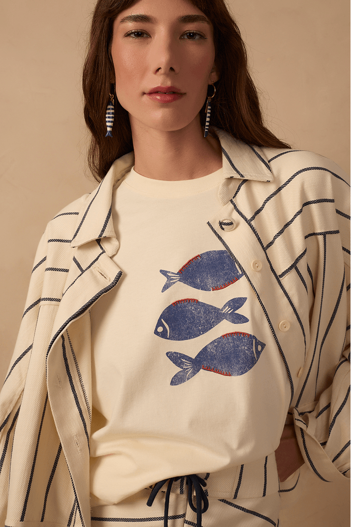 T-shirt Silk Peixe Com Bordado