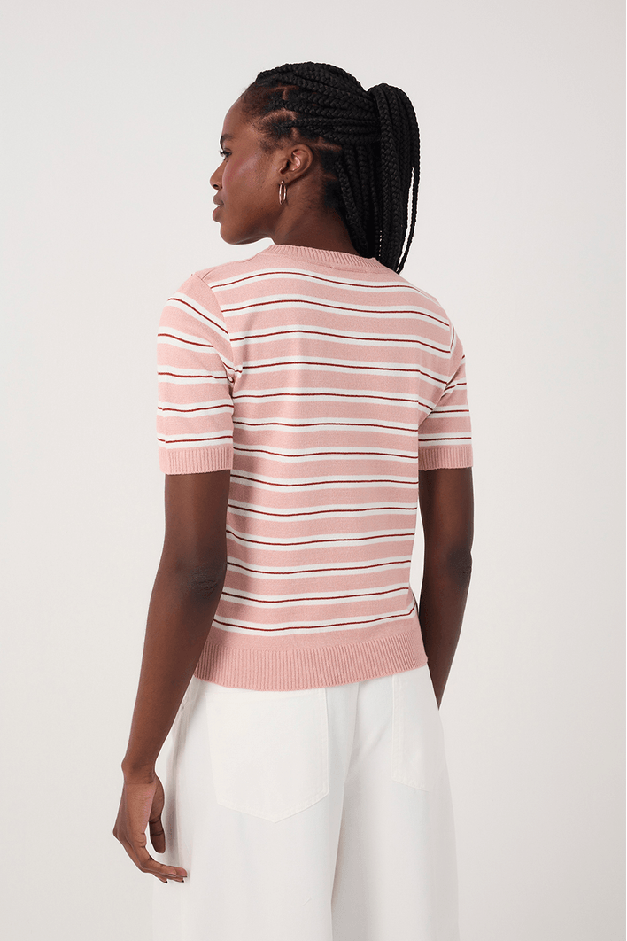 Blusa Tricot Listras Manga Curta