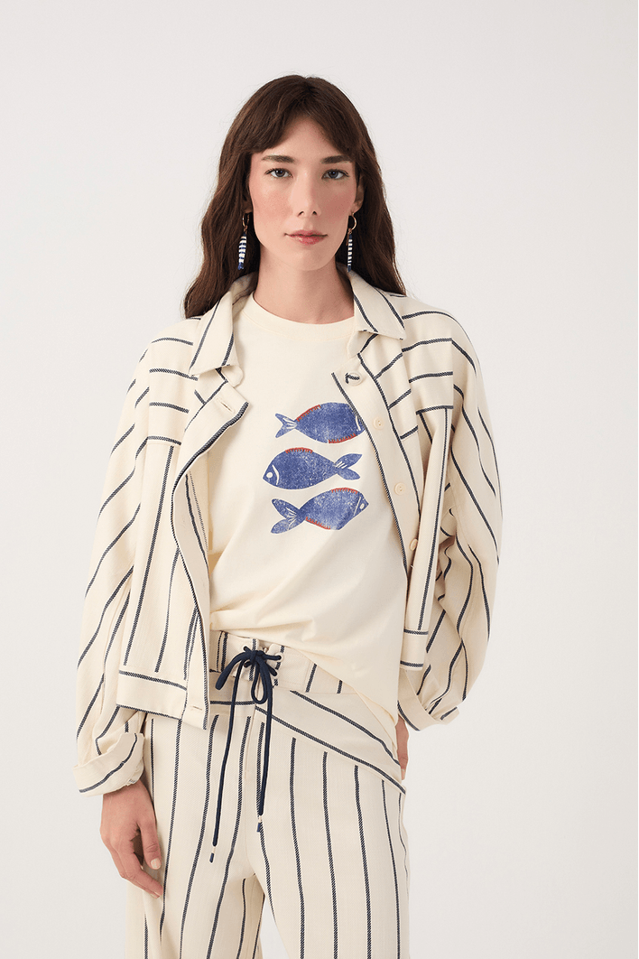 T-shirt Silk Peixe Com Bordado