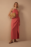 Vestido Midi Linho Decote Metal