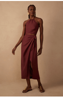Vestido Midi Linho Decote Metal