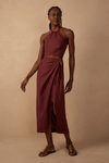 Vestido Midi Linho Decote Metal