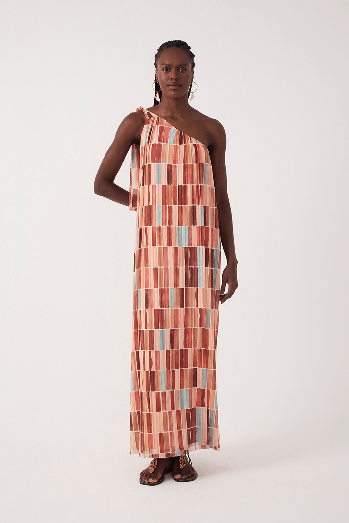 Vestido Plissado Tule Estampa Argile