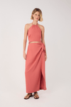 Vestido Midi Linho Decote Metal