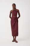 Vestido Midi Linho Decote Metal