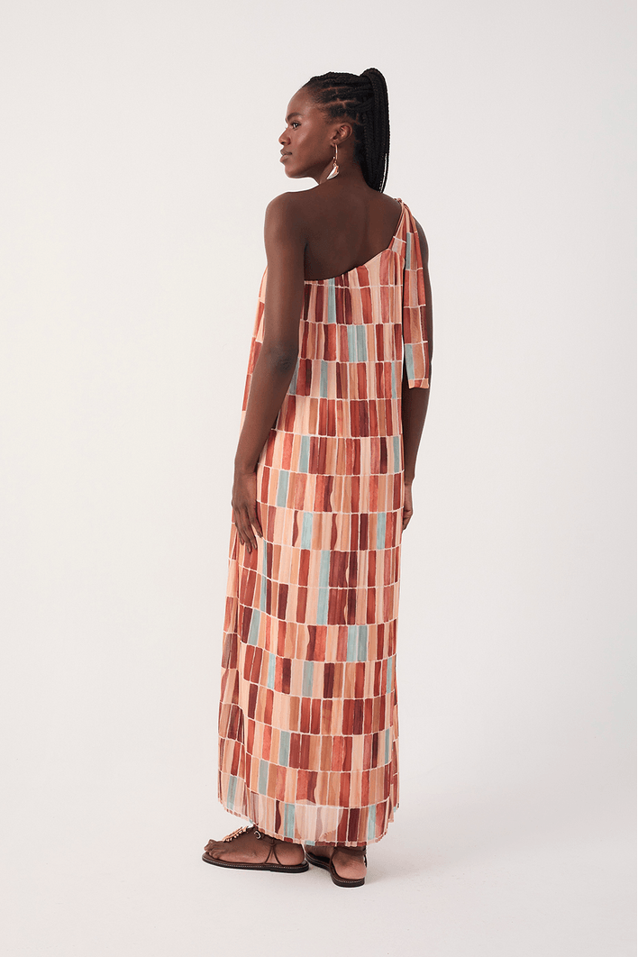 Vestido Plissado Tule Estampa Argile