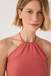 Vestido Midi Linho Decote Metal