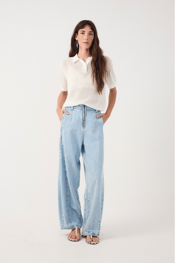 Calça Jeans Barrel Zíper