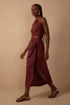 Vestido Midi Linho Decote Metal