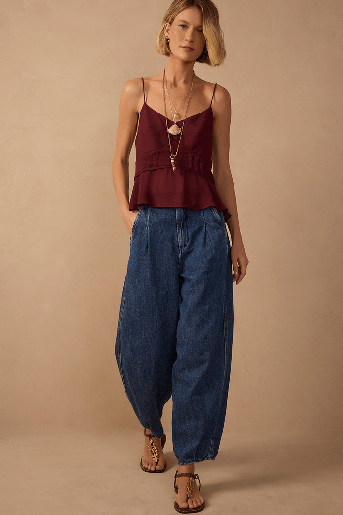 Calça Jeans Pregas