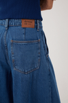 Calça Jeans Pantalona Pregas