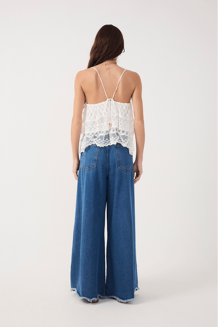 Calça Jeans Pantalona Pregas