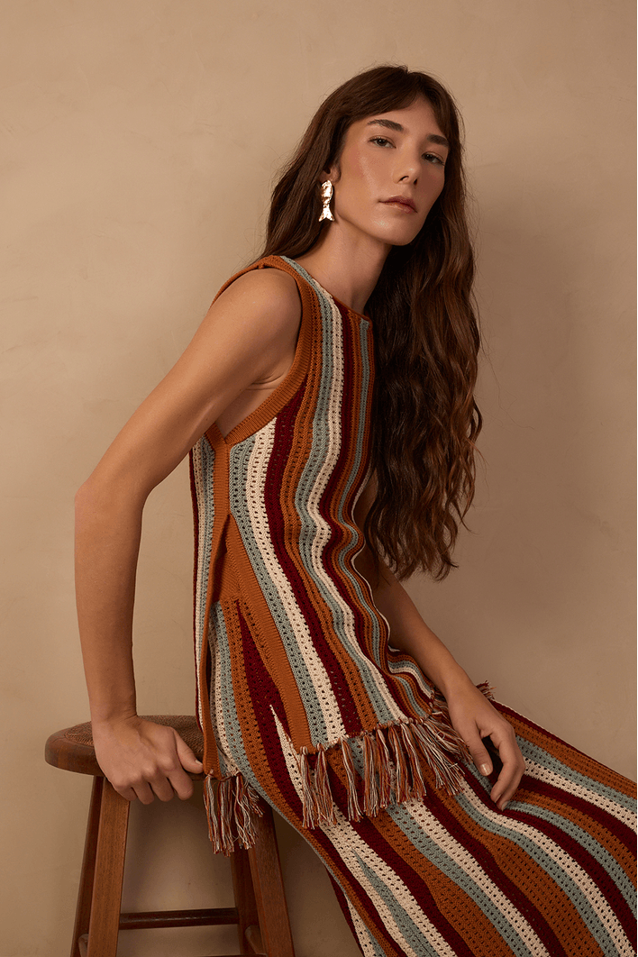 Blusa Tricot Detalhe Franja