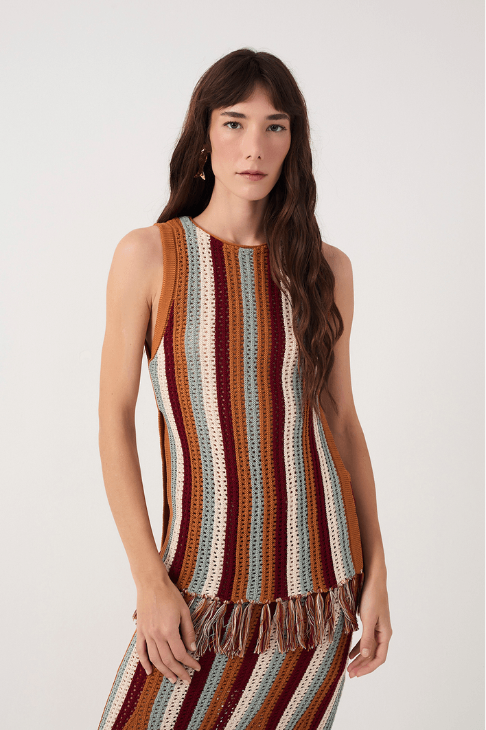 Blusa Tricot Detalhe Franja