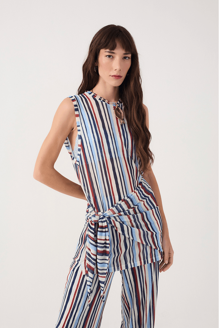 Túnica Com Lenço Estampa Listra Verano