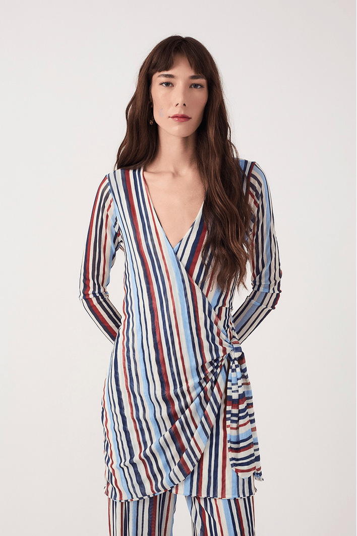 Vestido Tule Estampa Listra Verano