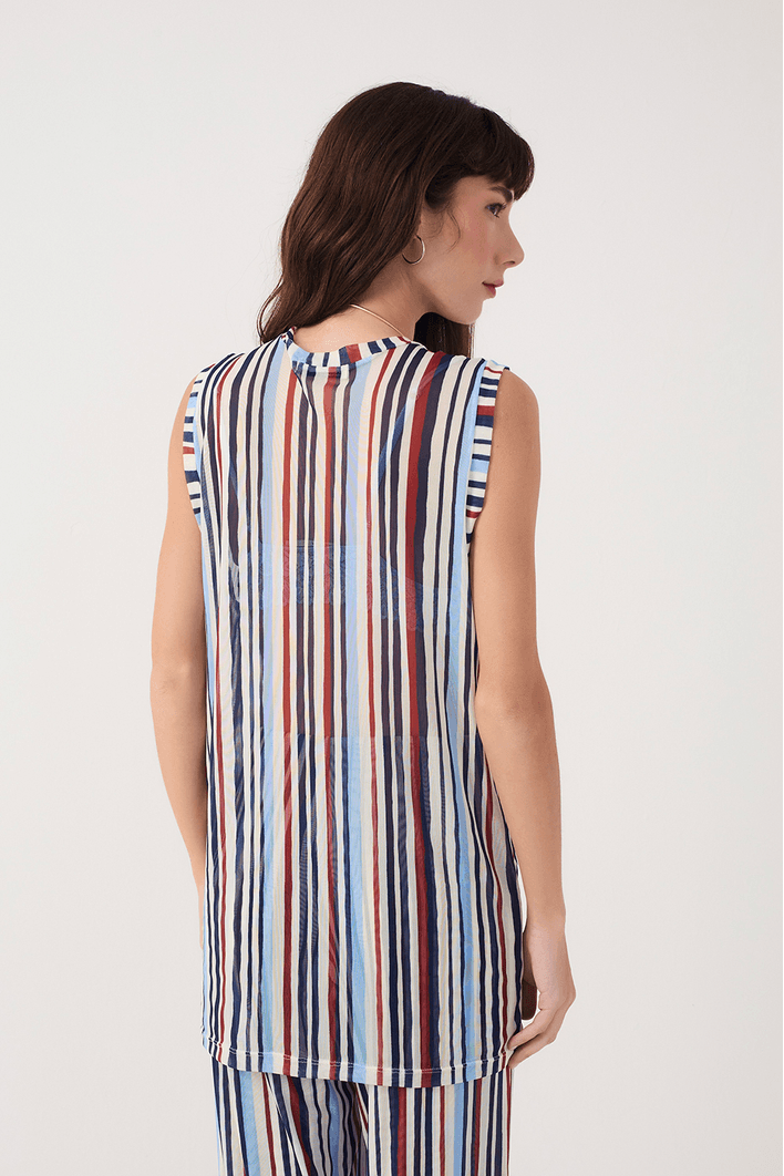 Túnica Com Lenço Estampa Listra Verano