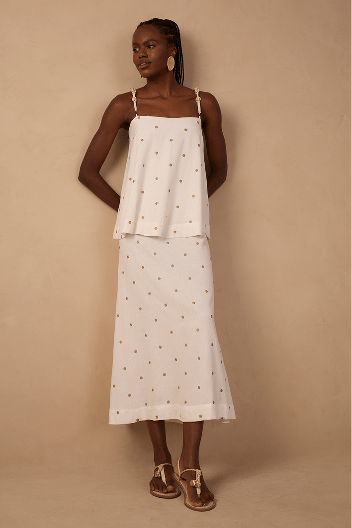 Vestido Cropped Linho Bordado Poá