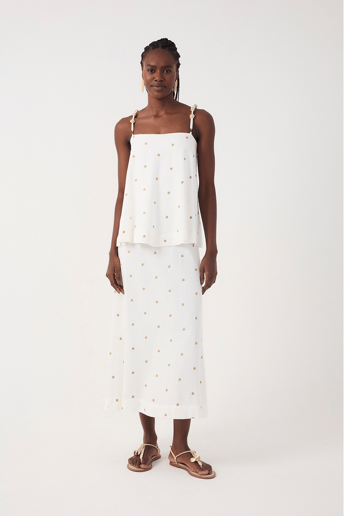 Vestido Cropped Linho Bordado Poá