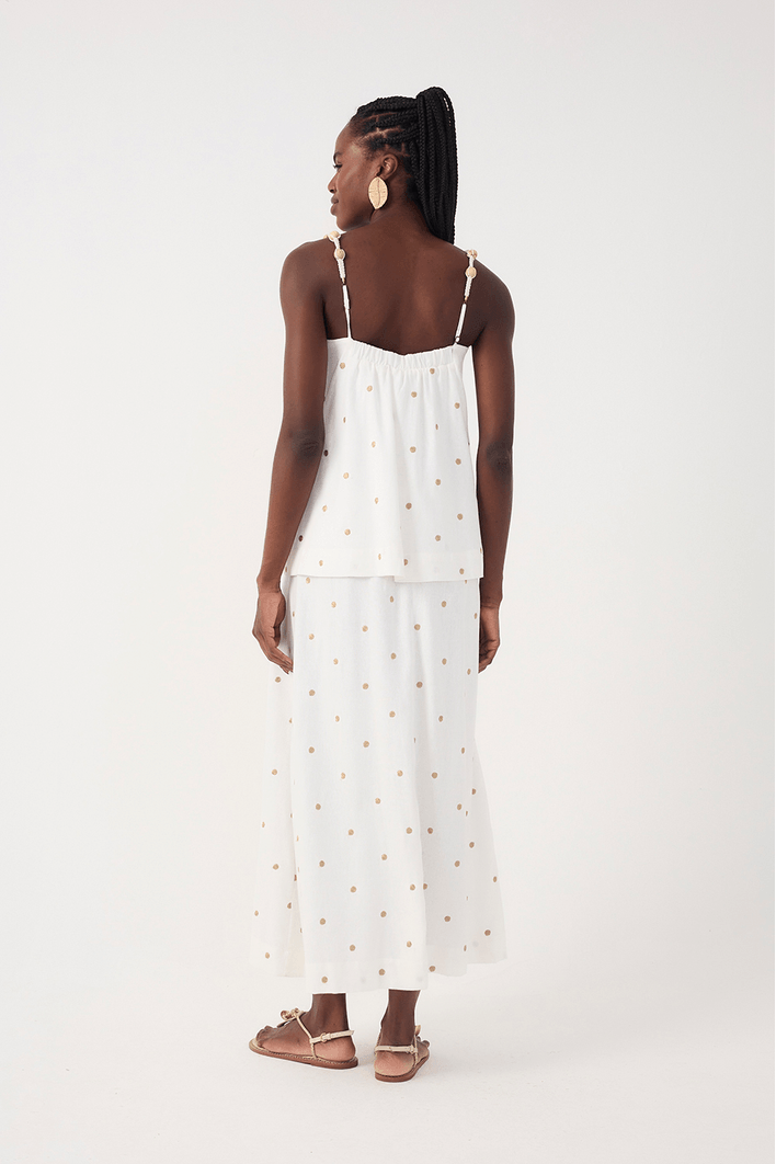 Vestido Cropped Linho Bordado Poá