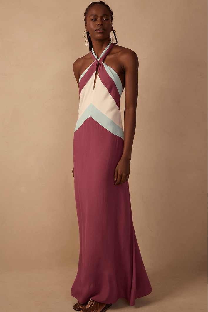 Vestido Longo Crepe Recortes Color