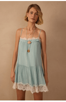 Vestido Curto Lurex Com Renda