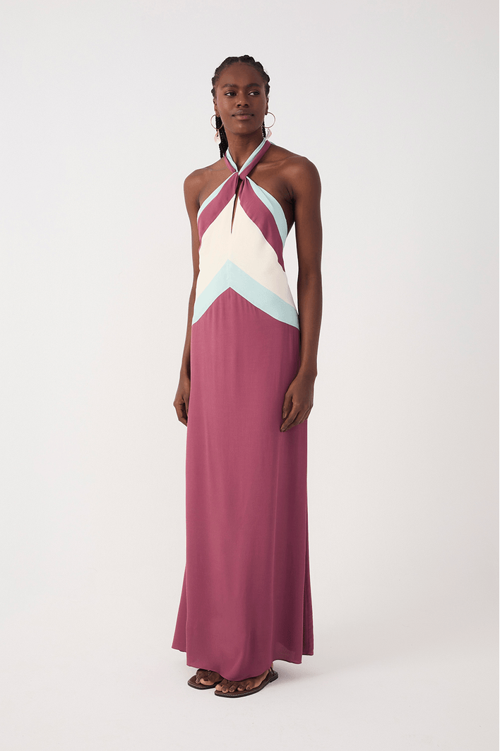 Vestido Longo Crepe Recortes Color