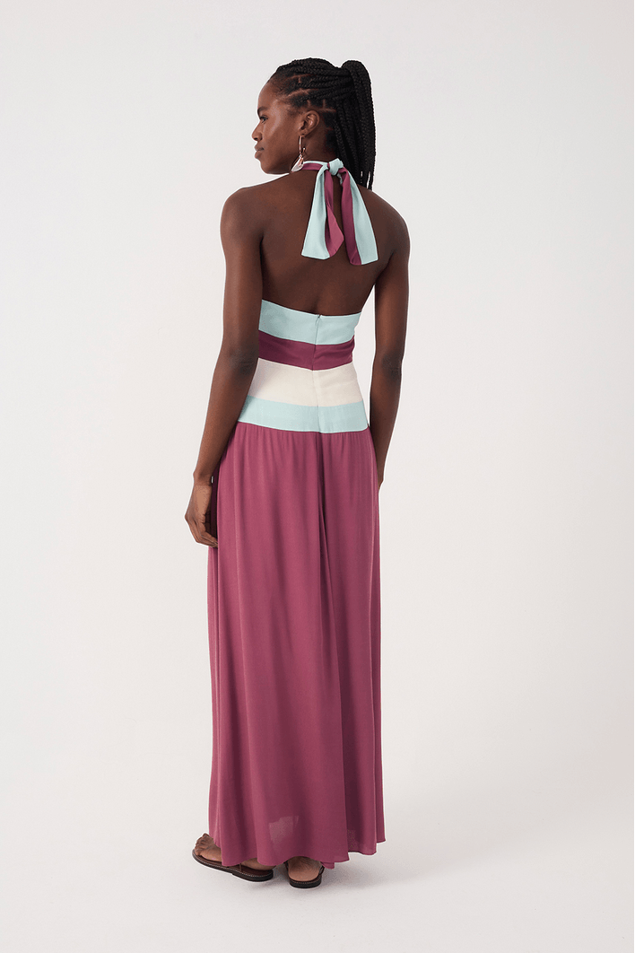 Vestido Longo Crepe Recortes Color