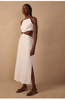 Vestido Cropped Linho Viés Bicolor