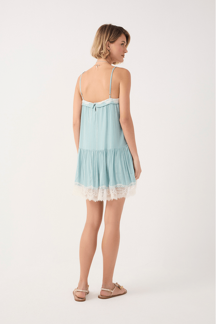 Vestido Curto Lurex Com Renda