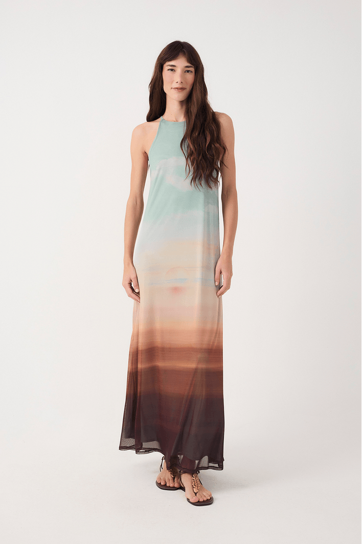 Vestido Tule Estampa Pôr do Sol
