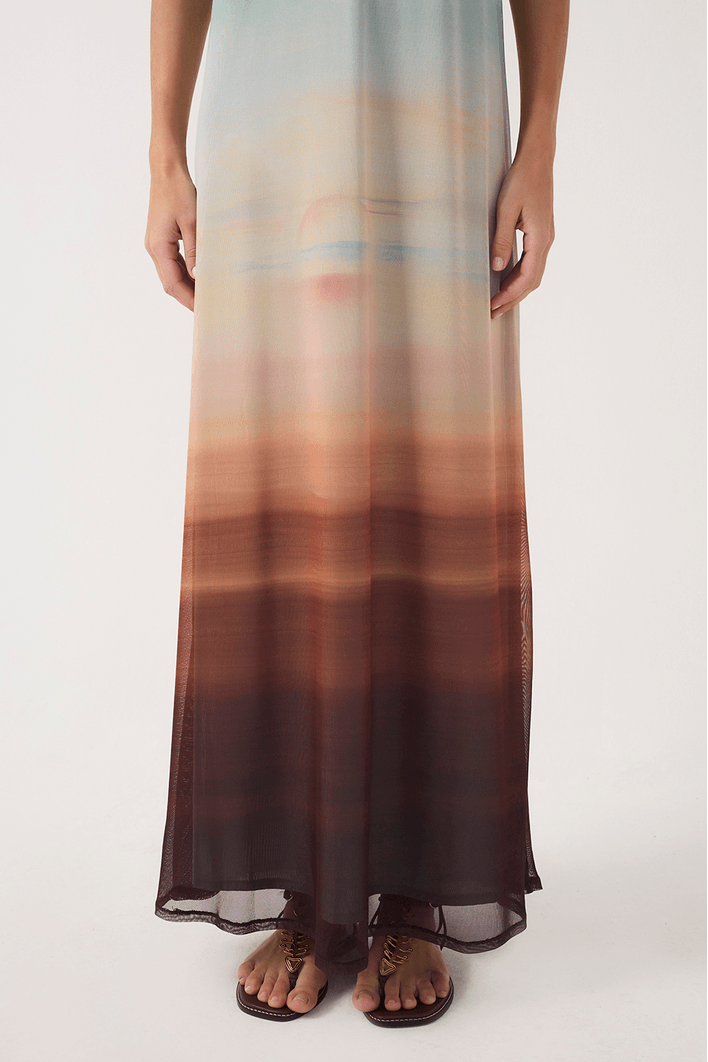 Vestido Tule Estampa Pôr do Sol