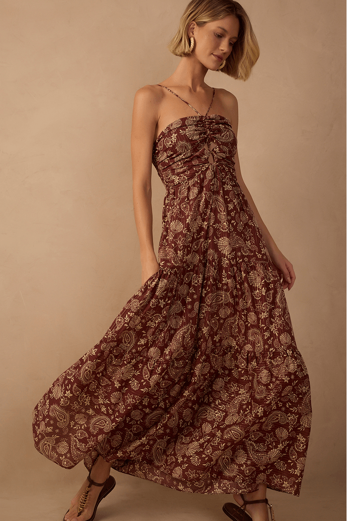Vestido Longo Estampa Coral