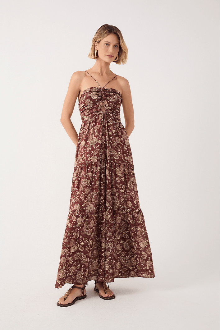Vestido Longo Estampa Coral