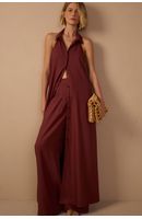 Vestido Cropped Linho Gola Decote Costas