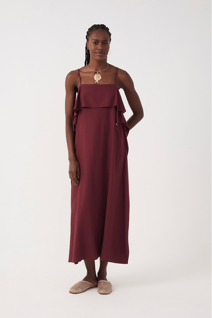 Vestido Cropped Babado Decote