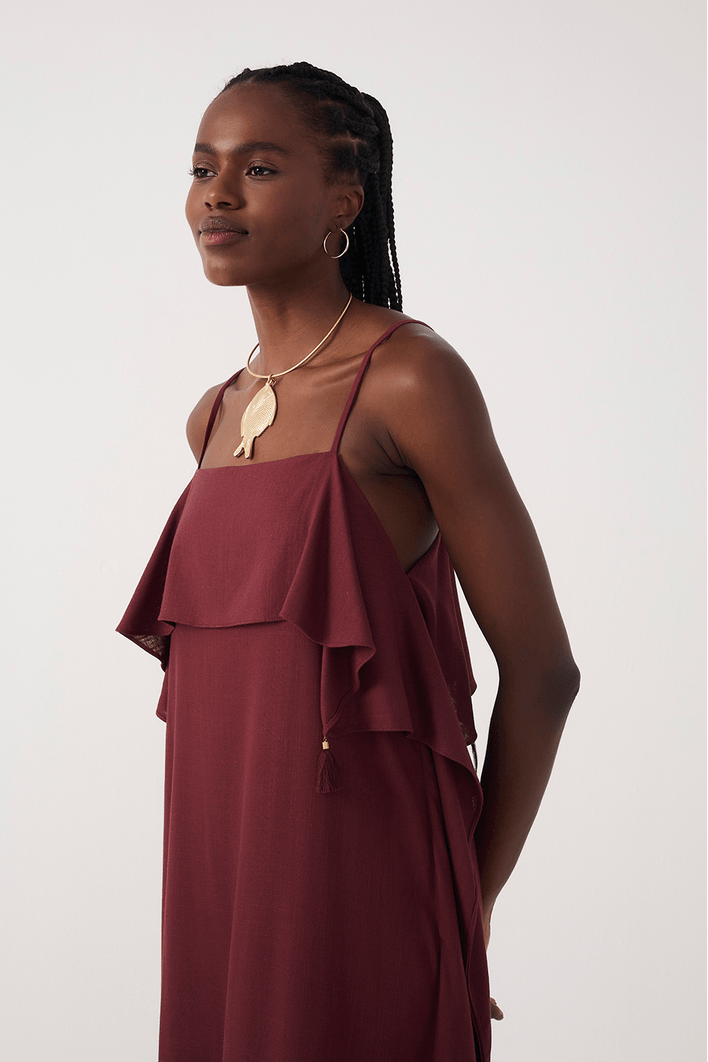 Vestido Cropped Babado Decote