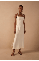 Vestido Midi Linho Amarração Pescoço