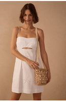 Vestido Curto Linho Bordado Estrela
